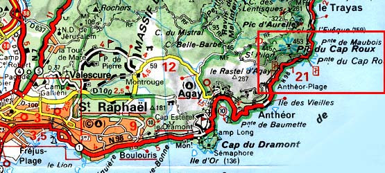 Karte Côte d’Azur Cap Roux und Umgebung