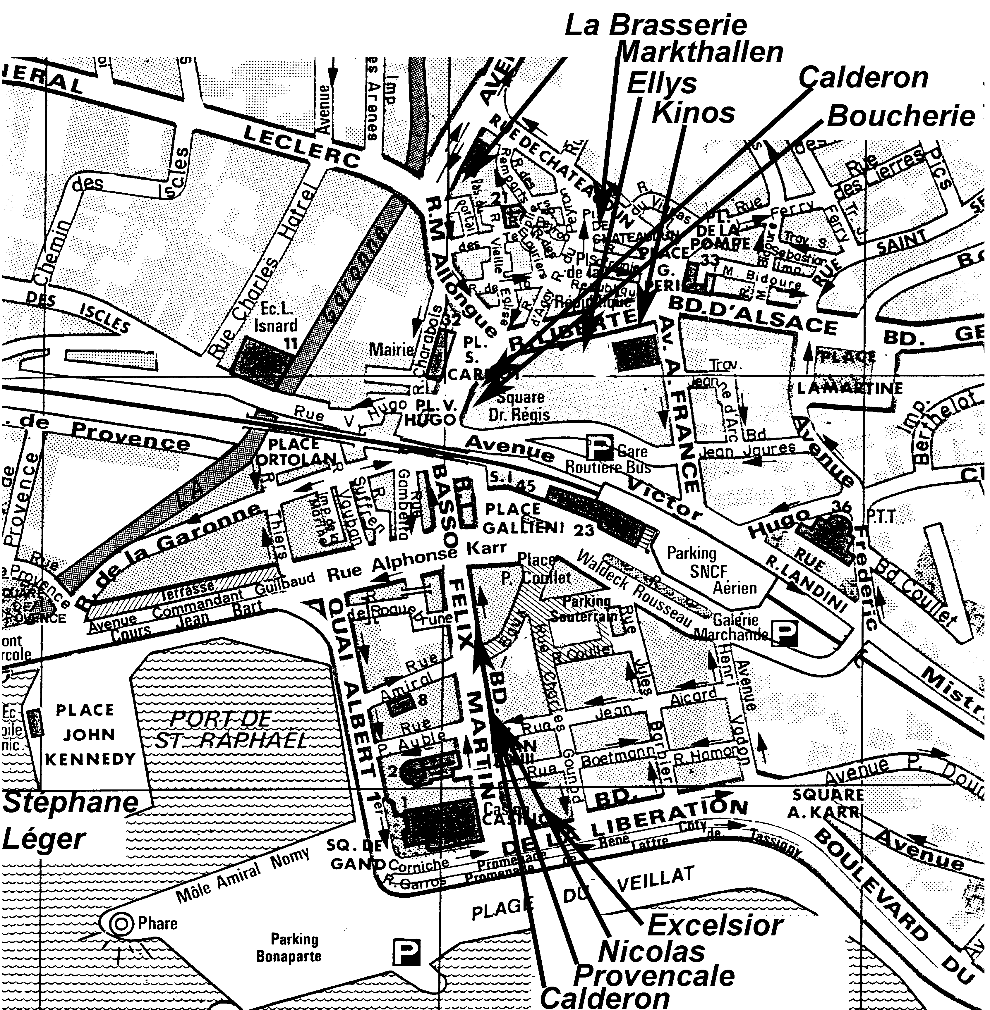 Stadtplan von St Raphael am Mittelmeer in Südfrankreich